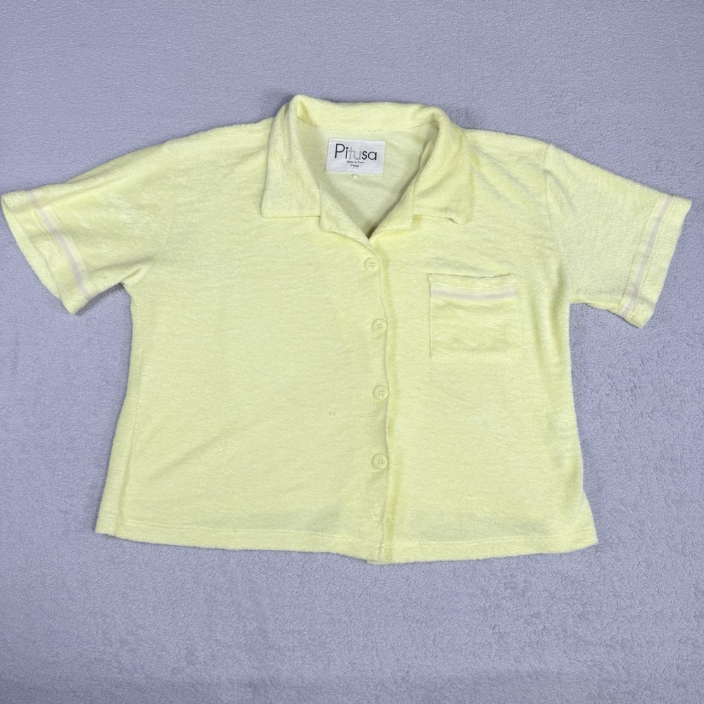 Pitusa Women's Petite Yellow Terry Cloth Button Front Cabana Beach Resort Top